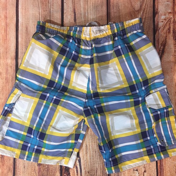 MEN'S PLAID STYLE CARGO BOARD SHORTS/SWIM TRUNKS L - Picture 4 of 4